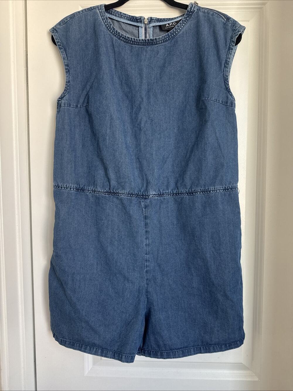 A.P.C. Blue Lightweight Denim Sleeveless Short Romper Pockets Medium No Belt